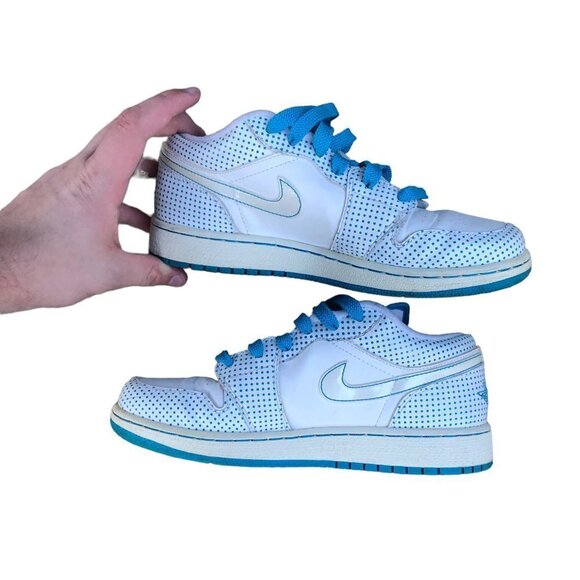 RARE 2008 Nike Air Jordan 1 Phat Low White Laser Blue Polka Size 6 - Picture 2 of 16
